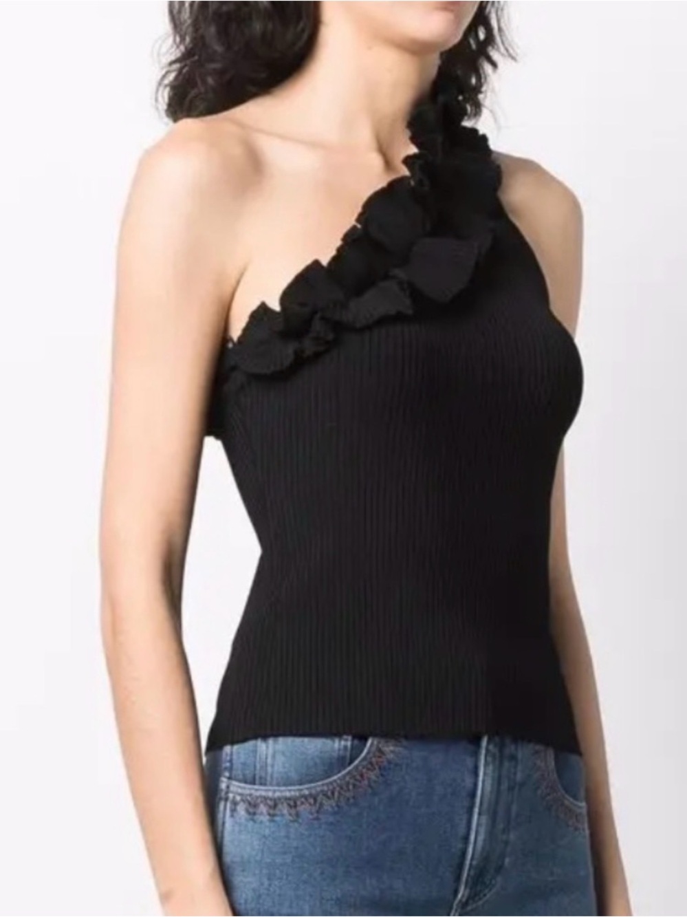 Zimmermann Black One-Shoulder Ruffle Tank
Size OP